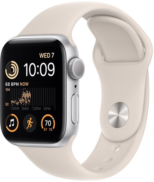 

Умные часы Apple Watch SE 2 40 мм (алюминиевый корпус, серебристый/звездный свет, спортивные силиконовые ремешки S/M + M/L)