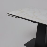 Кухонный стол Lepremo AV 2119 МДФ+керамика раздвижной 1200-1800x800 (белый глянцевый Carla Larkin/черный)