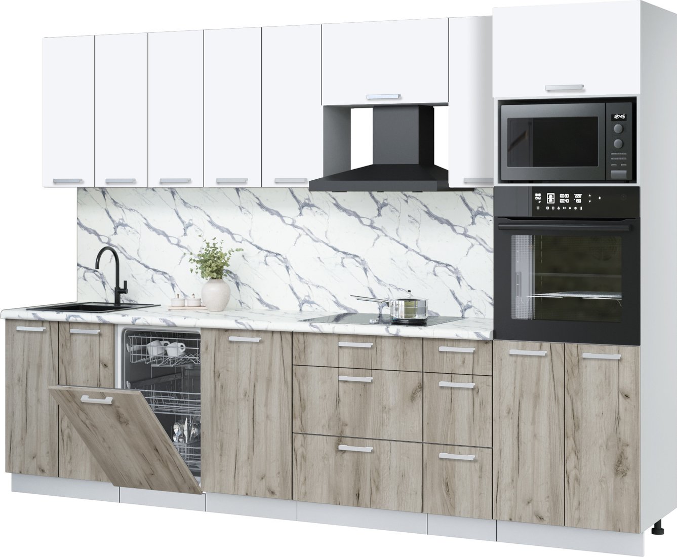 

Готовая кухня Интерлиния Мила Лайт 3.0-ПМ3 (белый платинум/дуб серый/белый гранит)