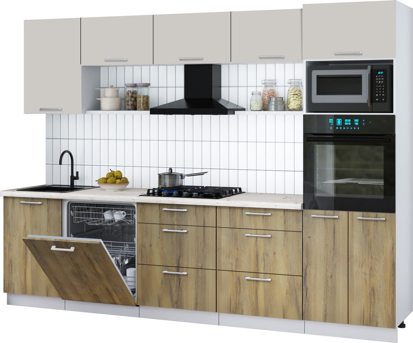 

Готовая кухня Интерлиния Мила Gloss 2.9-ПМ1 (дуб вотан/кашемир/бискайская сосна)