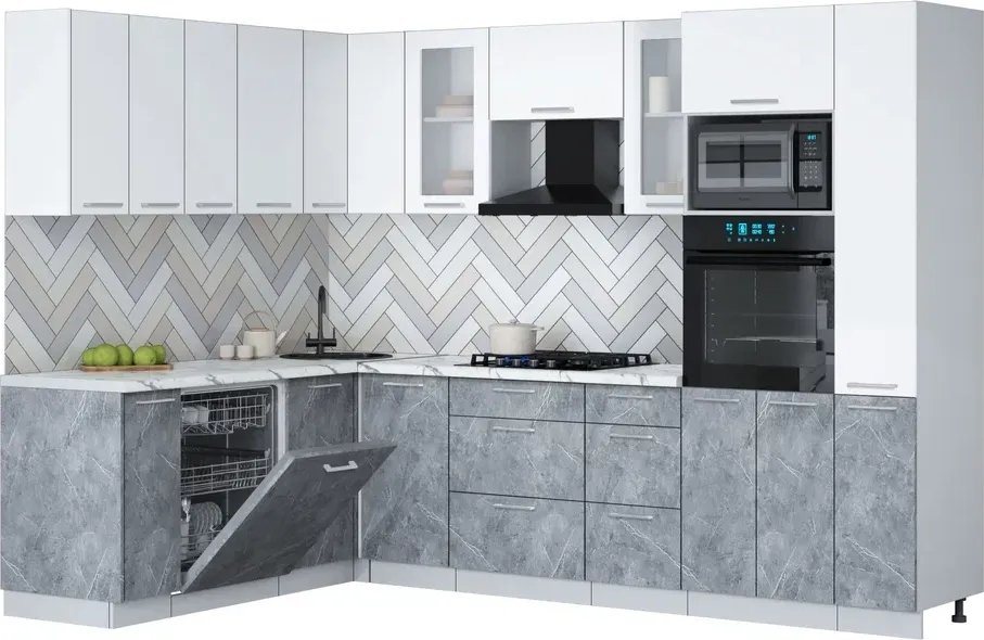 

Готовая кухня Интерлиния Мила Gloss 1.896х2.88 (керамика/белый/белый гранит)