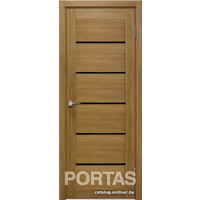 Межкомнатная дверь Portas S22 80x200 (орех карамель, стекло lacobel черный лак)