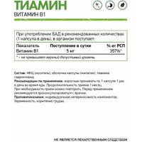 Витамин NaturalSupp Тиамин гидрохлорид (Thiamine hydrochloride), 60 капсул в Бресте