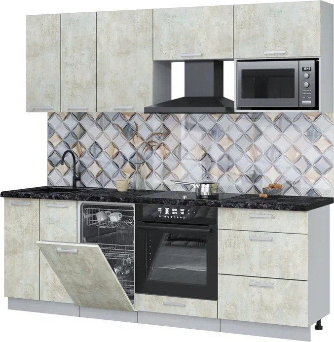 

Готовая кухня Интерлиния Мила Лайт 2.25-ПМ4 (бетон лайт/бетон лайт/кастилло темный)