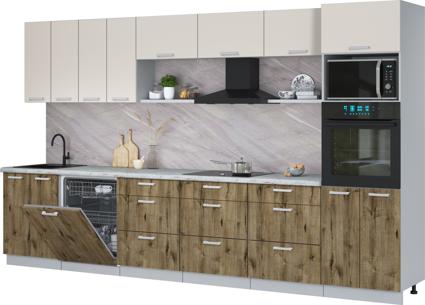 

Готовая кухня Интерлиния Мила Лайт 3.6-ПМ1-2 (персидский жемчуг/дуб веллингтон/серый каспий)