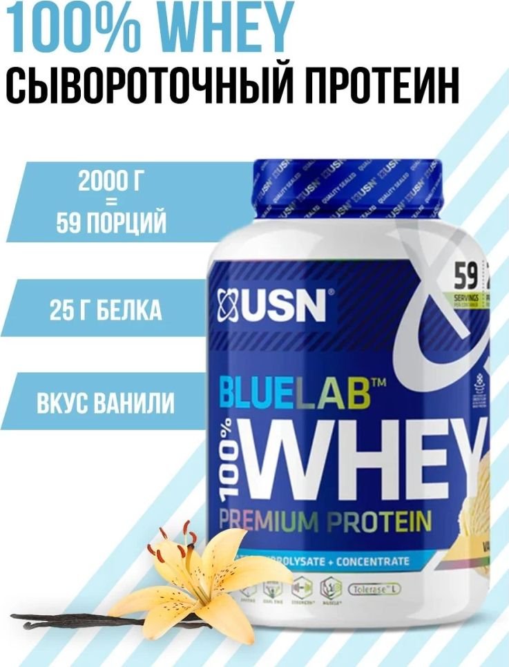 

Протеин сывороточный (концентрат) USN BlueLab 100% Whey (908г, ваниль)