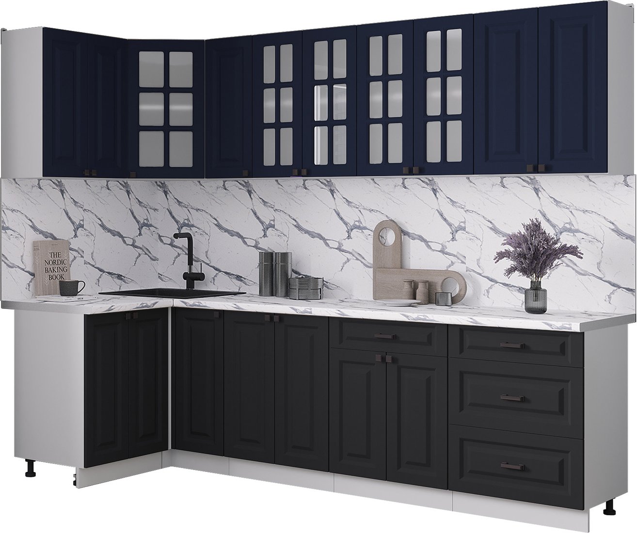 

Готовая кухня Интерлиния Мила Деко 1.2x2.7 (черный/индиго/белый гранит)