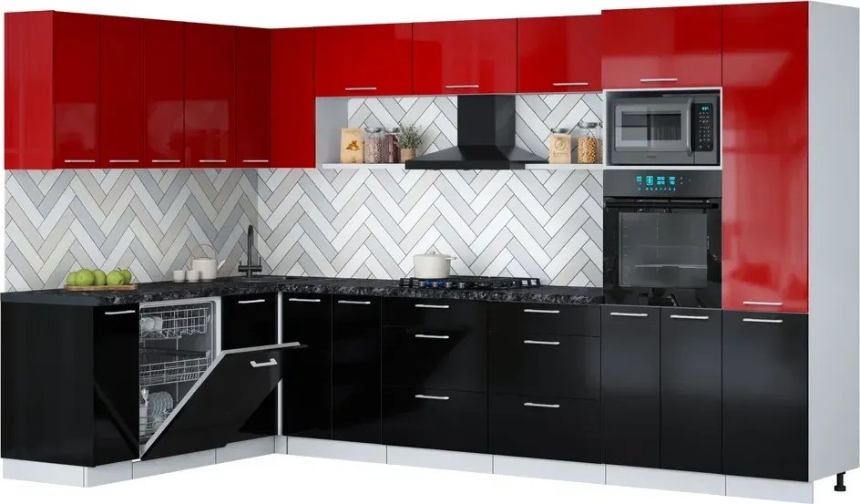 

Готовая кухня Интерлиния Мила Gloss 1.896х3.38 (черный глянец/красный глянец/кастилло темный)