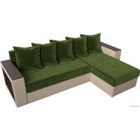 Угловой диван Лига диванов Дубай лайт правый 114186 (микровельвет зеленый/экокожа бежевый)