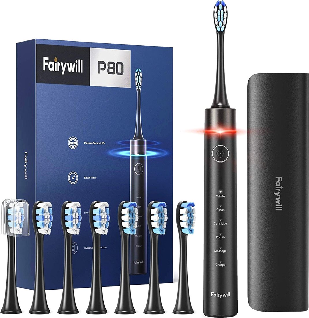 

Электрическая зубная щетка Fairywill P80 (черный, 8 насадок)