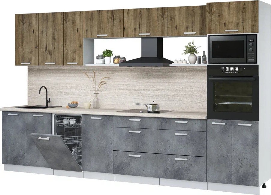 

Готовая кухня Интерлиния Мила Лайт 3.5-ПМ3 ( дуб веллингтон/бетон портленд/травертин серый)