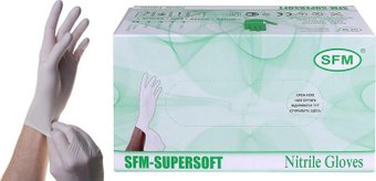 Нитриловые перчатки SFM Supersoft мед. смотр. нестер. неопудр. текстур. (S, 100 шт, белый)