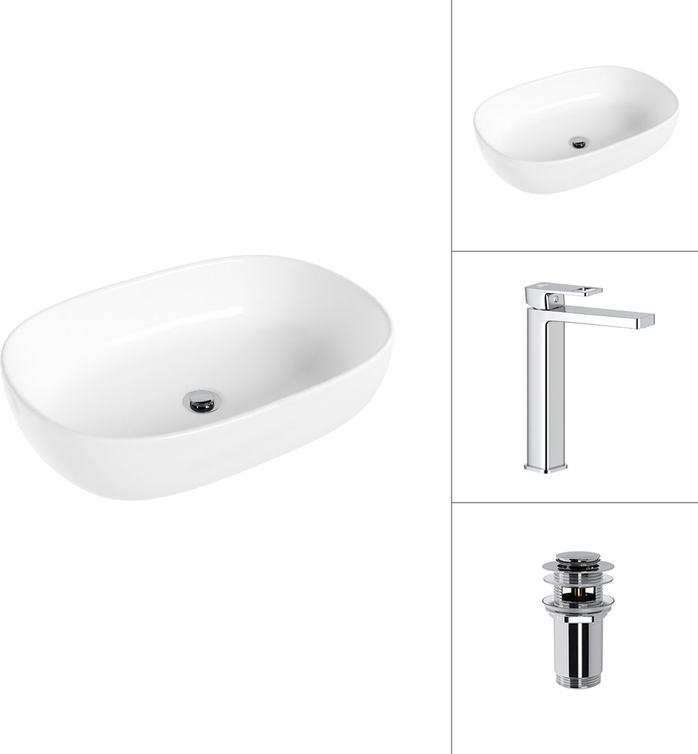 Умывальник Lauter 21836 + Cascade 21СК0655C с донным клапаном 21190CH (хром)