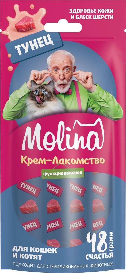 

Лакомство для кошек Molina Здоровая кожа, густая и блестящая шерсть с тунцом для взрослых кошек 48 г