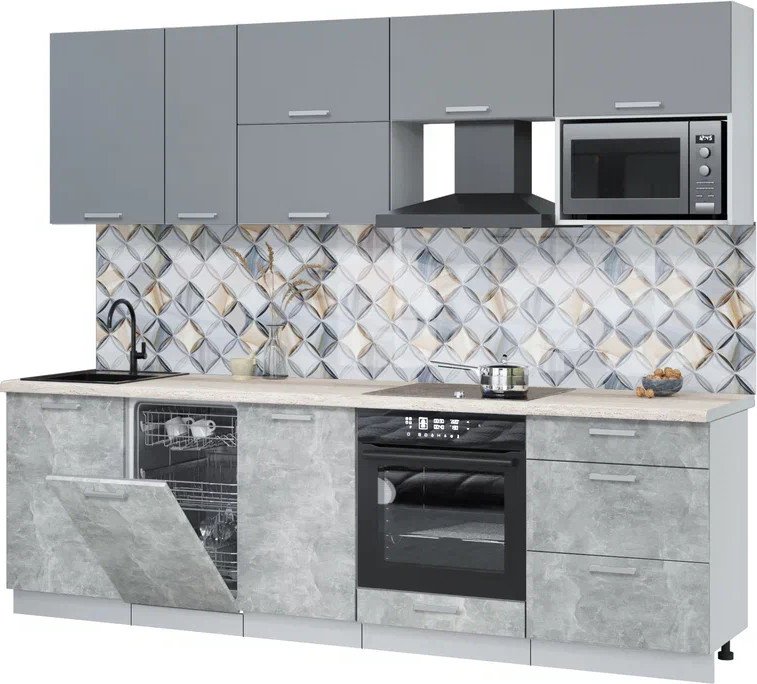 

Готовая кухня Интерлиния Мила Лайт 2.6-ПМ4 (серебро/бетон/травертин серый)