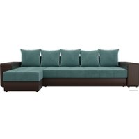 Угловой диван Лига диванов Дубай 105801 (левый, велюр/экокожа, бирюзовый/коричневый)