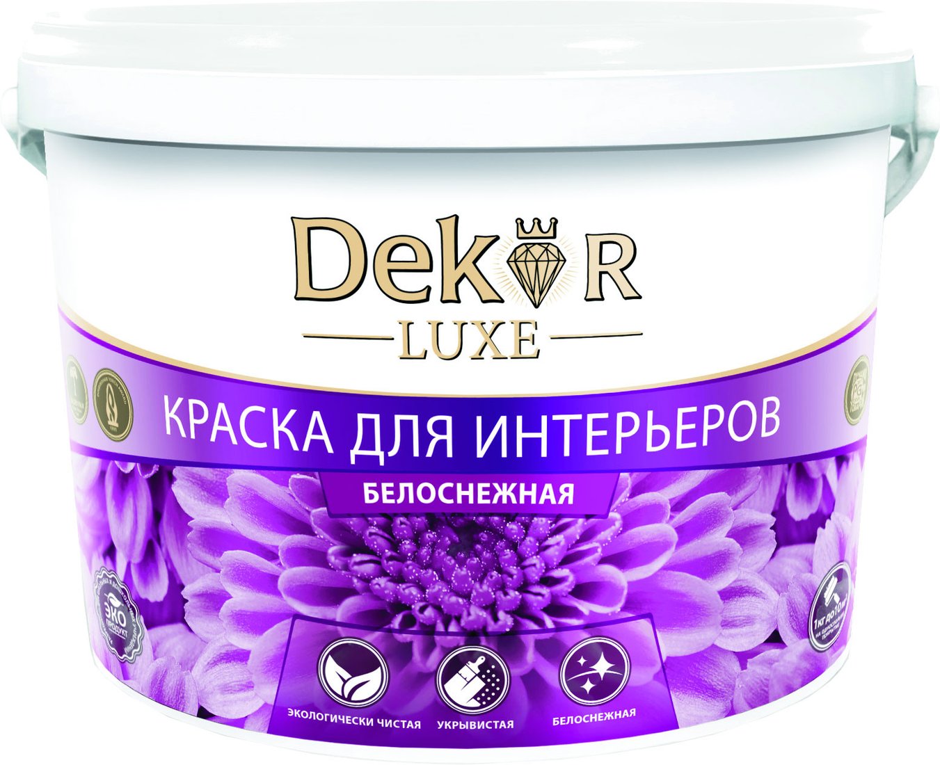 

Краска Dekor ВД-АК-216 для интерьеров (белоснежный, 3 кг)