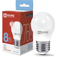 Светодиодная лампочка In Home LED-Шар-VC 8Вт 230В Е27 6500К 760Лм 4690612024905