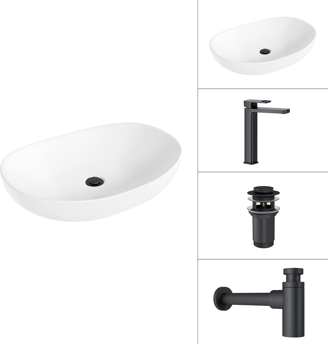 Умывальник Lauter 21502+Cascade 21СК0655BS+сифон 21635B+с дон.клапаном 21190B (черный матовый)