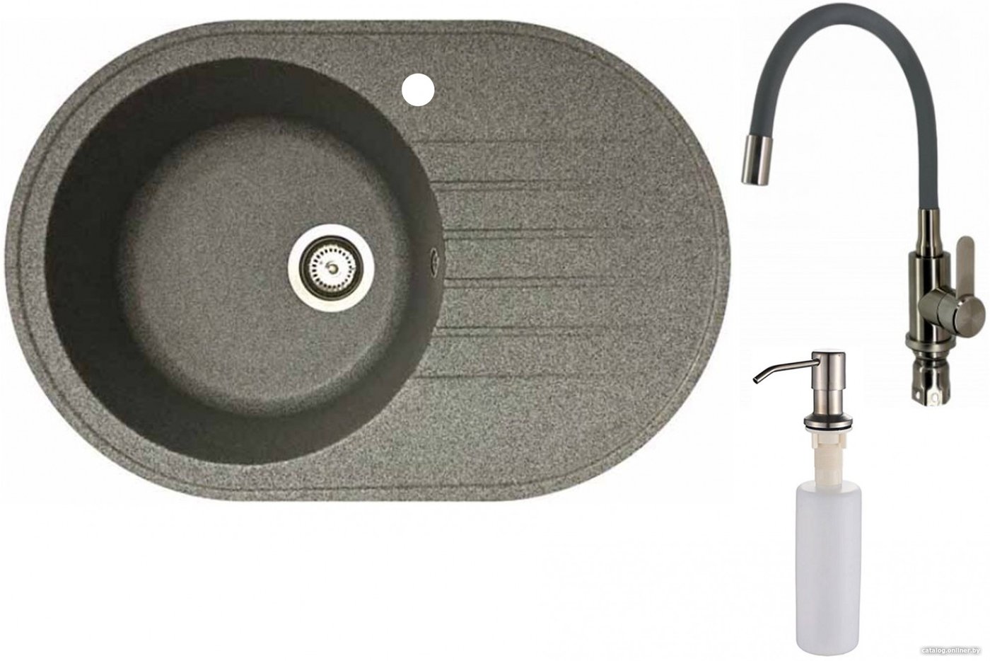 Кухонная мойка БелЭворс Rondo L + смеситель W74004-9 + дозатор L405-1 (серый/сатин)