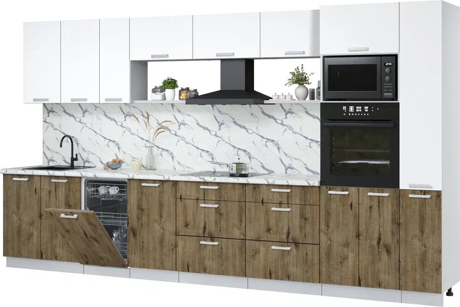 

Готовая кухня Интерлиния Мила Лайт 3.8-ПМ3 (белый платинум/дуб веллингтон/белый гранит)