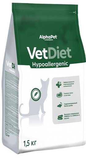 

Сухой корм для кошек AlphaPet VetDiet Hypoallergenic для взрослых кошек 1.5 кг