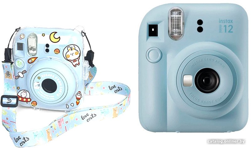 Фотоаппарат Fujifilm Instax Mini 12 (голубой) + голубой чехол Sundays с ремнем