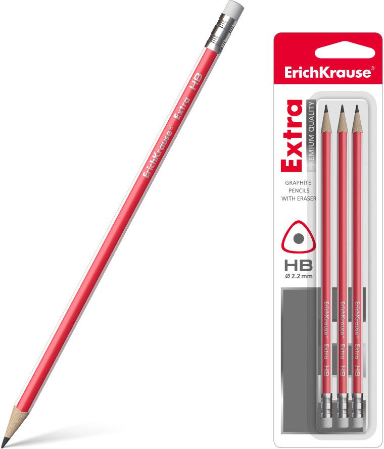 

Простой карандаш Erich Krause Extra HB 43572 трехгранный (3 шт)