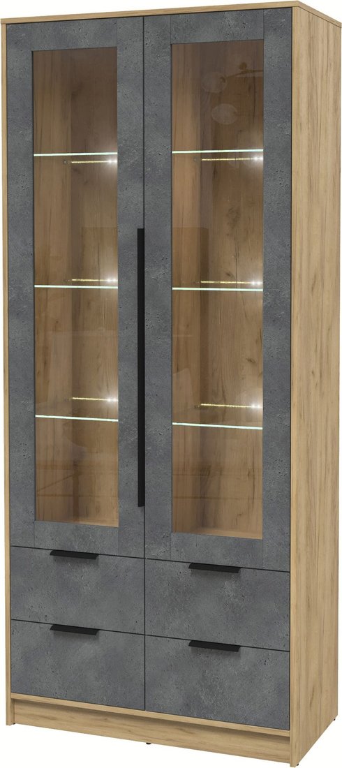 

Шкаф-витрина Интерлиния Концепт КТ-ШВ2 с подсветкой (бетон портленд/дуб золотой)