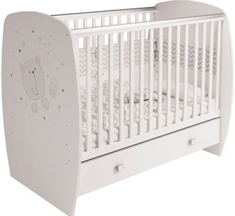 Классическая детская кроватка Polini Kids French 710, Teddy, с ящиком (белый)