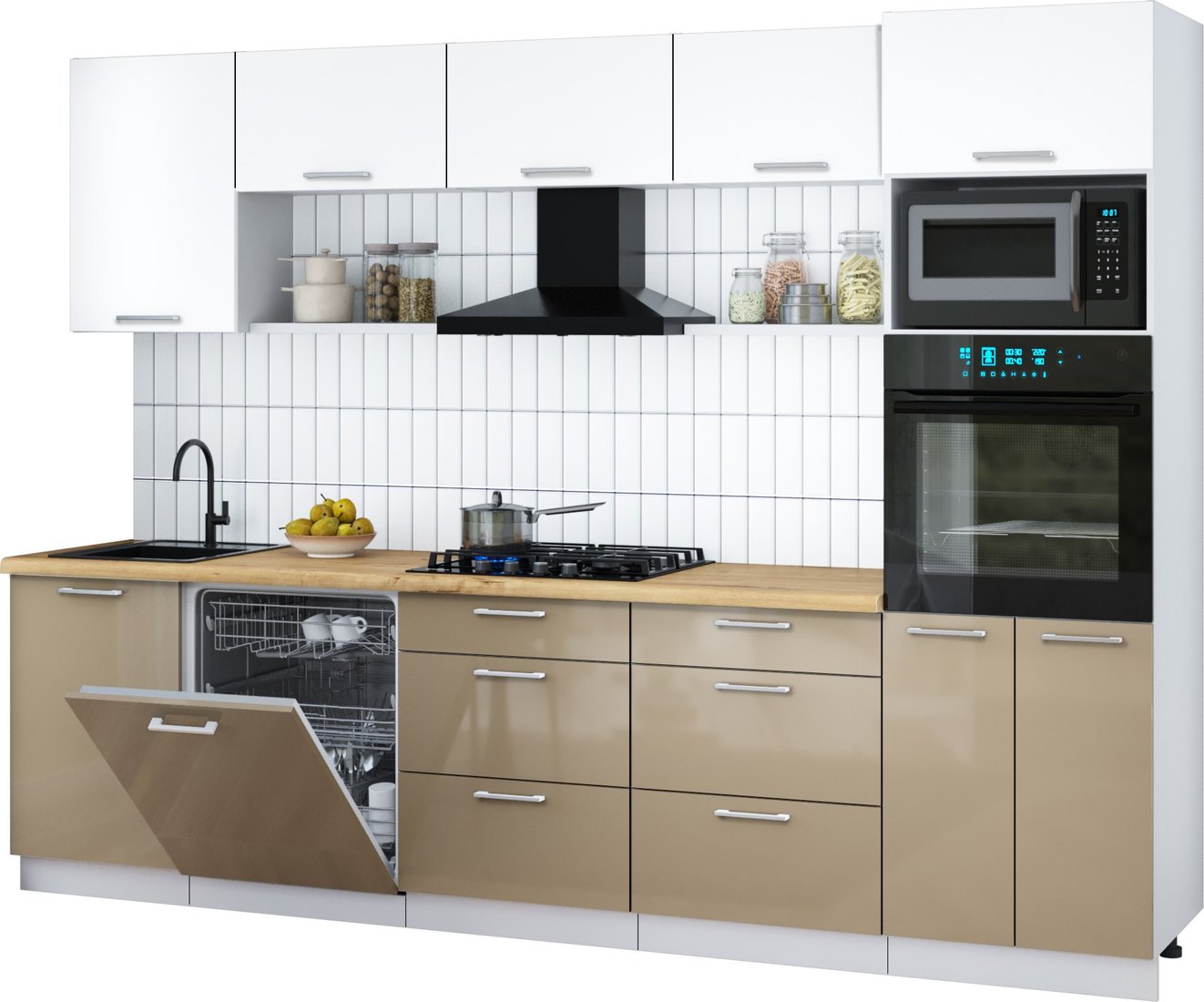 

Готовая кухня Интерлиния Мила Gloss 2.9-ПМ1 (капучино глянец/белый/дуб бунратти)