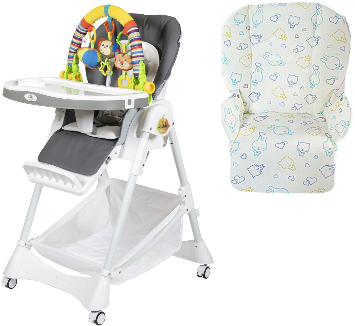 

Высокий стульчик ForKiddy Podium Toys 0+(2 чехла+х/б вкладыш, темно-серый, дуга зоопарк)