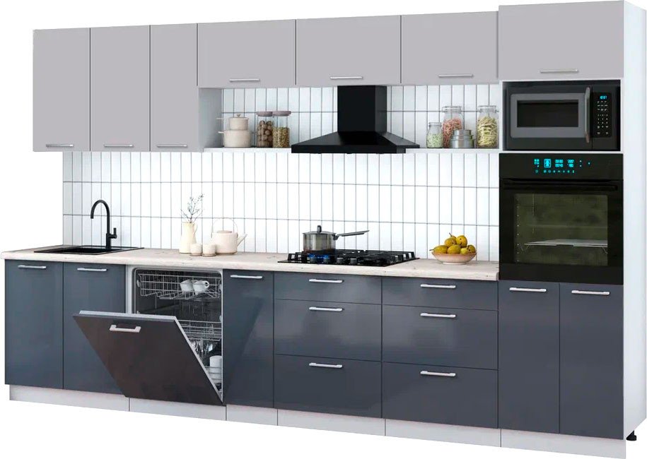 

Готовая кухня Интерлиния Мила Gloss 3.5-ПМ1-2 (асфальт глянец/грей/бискайская сосна)