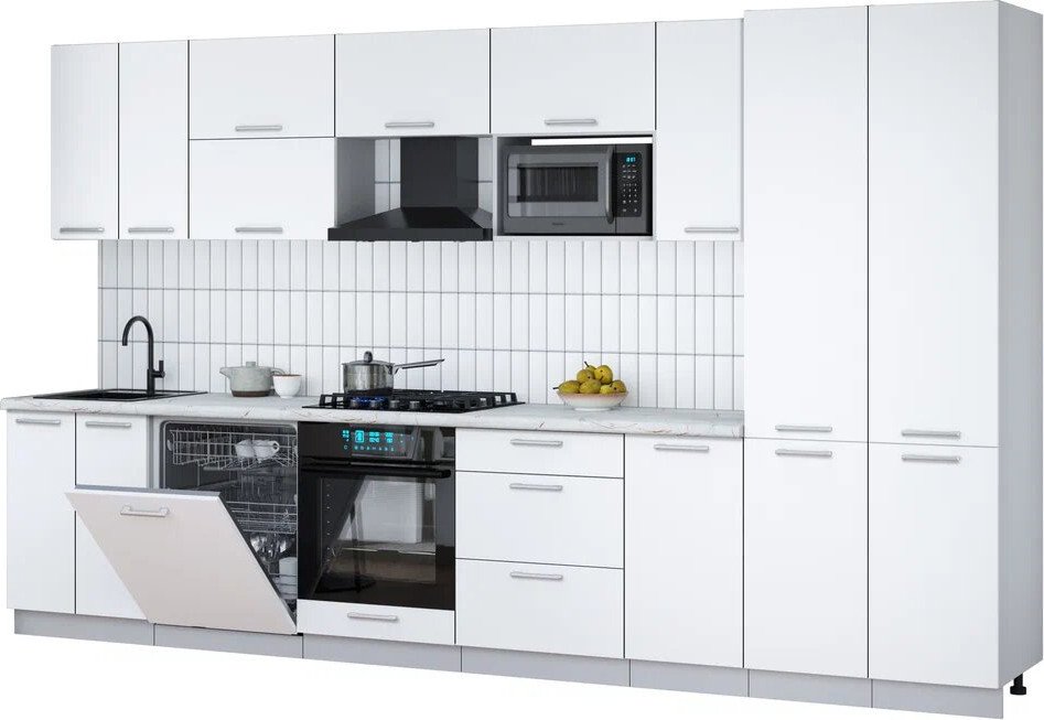 

Готовая кухня Интерлиния Мила Gloss 3.6-ПМ2 (белый/белый/серый каспий)