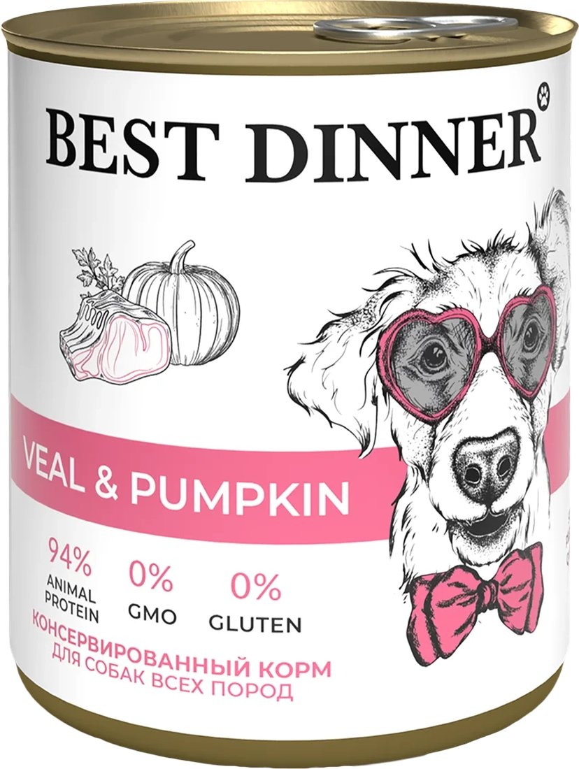 

Консервированный корм для собак Best Dinner Для щенков и взрослых собак Телятина с тыквой (850 г)