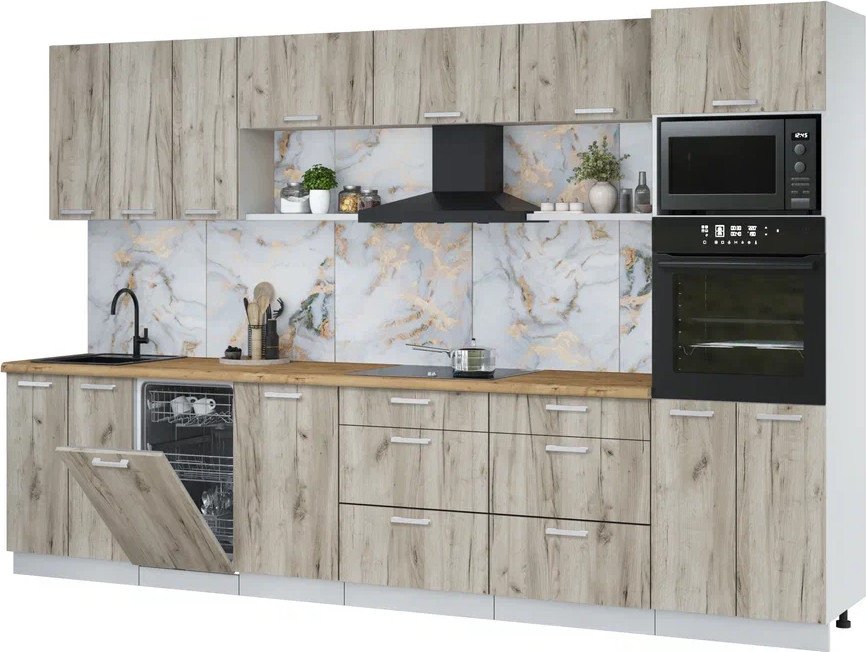 

Готовая кухня Интерлиния Мила Лайт 3.3-ПМ3 (дуб серый/дуб серый/дуб бунратти)