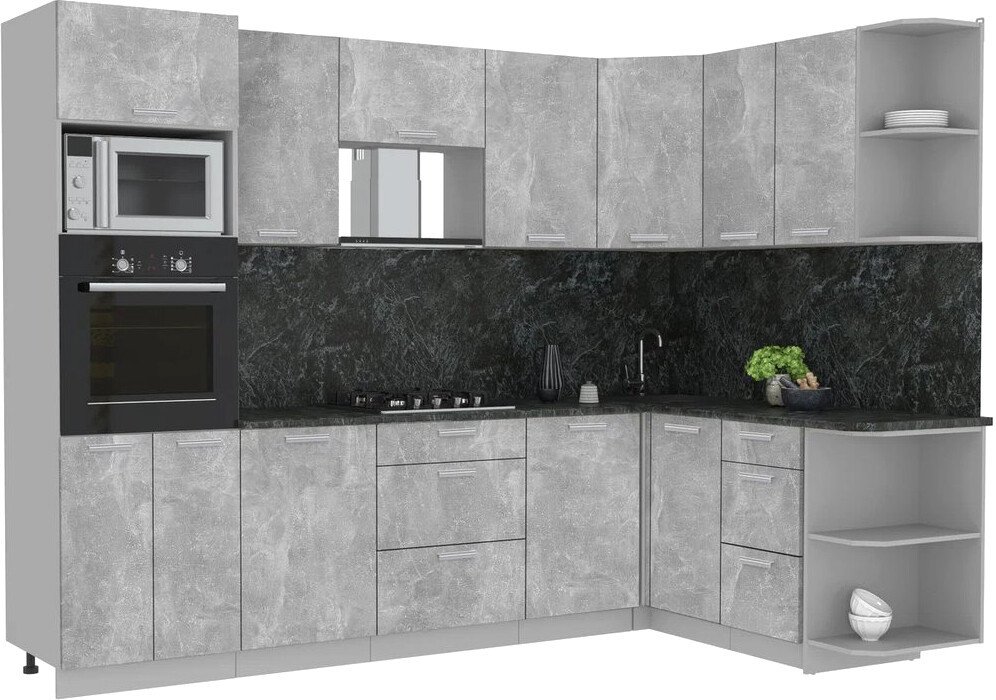 

Готовая кухня Интерлиния Мила Лайт 1.68x2.8 правая (бетон/бетон/кастилло темный)