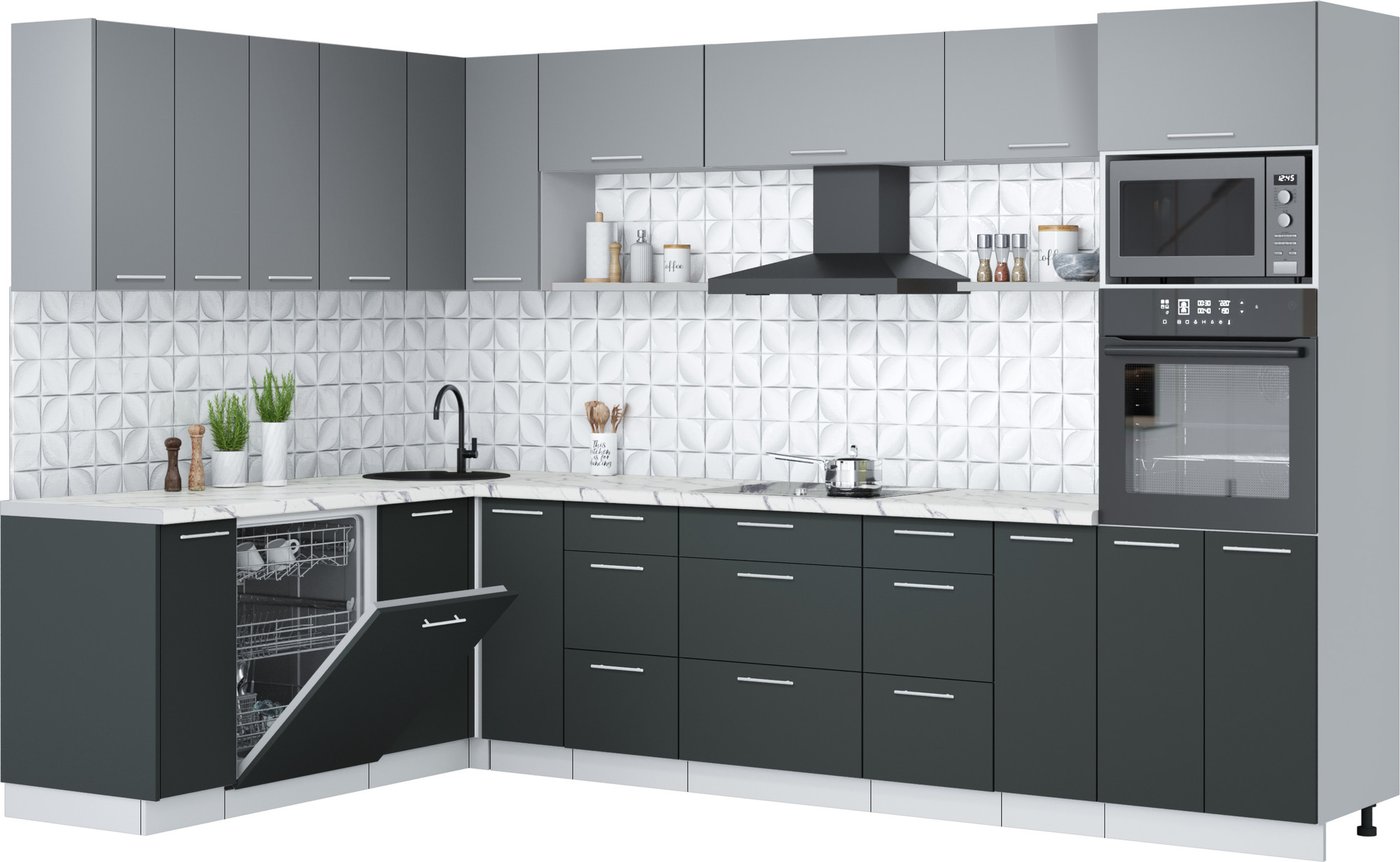 

Готовая кухня Интерлиния Мила Лайт 1.896х3.18 (серебро/антрацит/белый гранит)