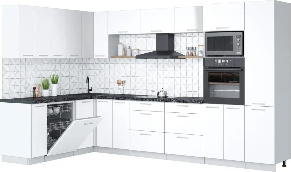 

Готовая кухня Интерлиния Мила Лайт 1.896х3.38 (белый платинум/белый платинум/кастилло темный)