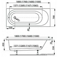 Ванна VagnerPlast Kasandra 180x70 (с каркасом)