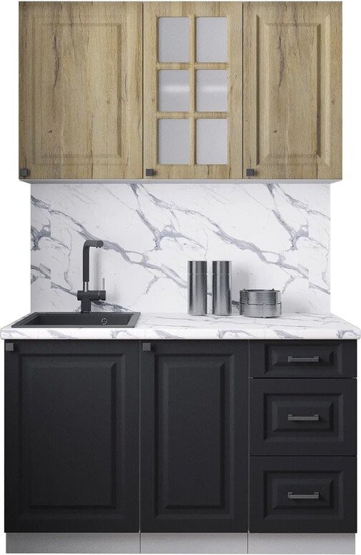 

Готовая кухня Интерлиния Мила Деко 1.3Б (черный/дуб вотан/белый гранит)