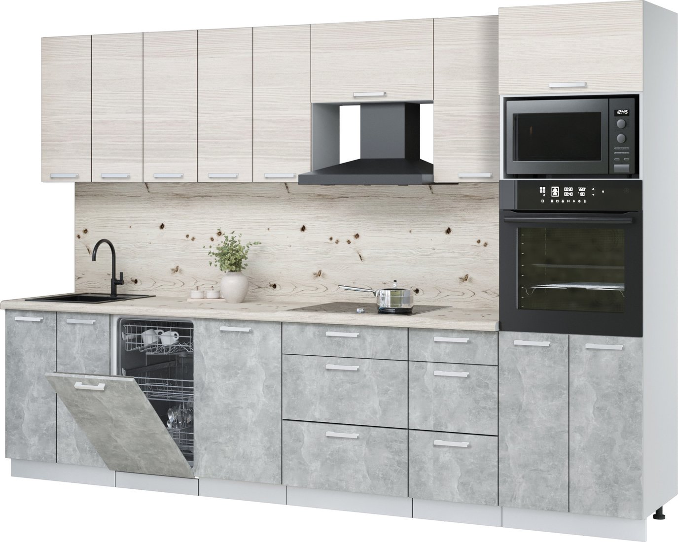 

Готовая кухня Интерлиния Мила Лайт 3.1-ПМ3 (вудлайн кремовый/бетон/бискайская сосна)