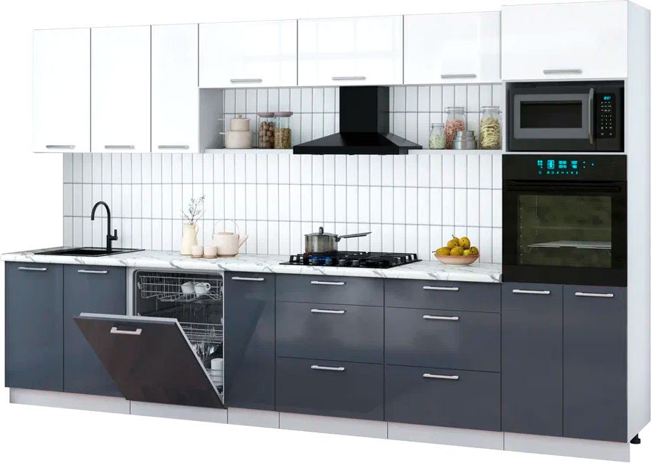 

Готовая кухня Интерлиния Мила Gloss 3.5-ПМ1-2 (асфальт глянец/белый глянец/белый гранит)