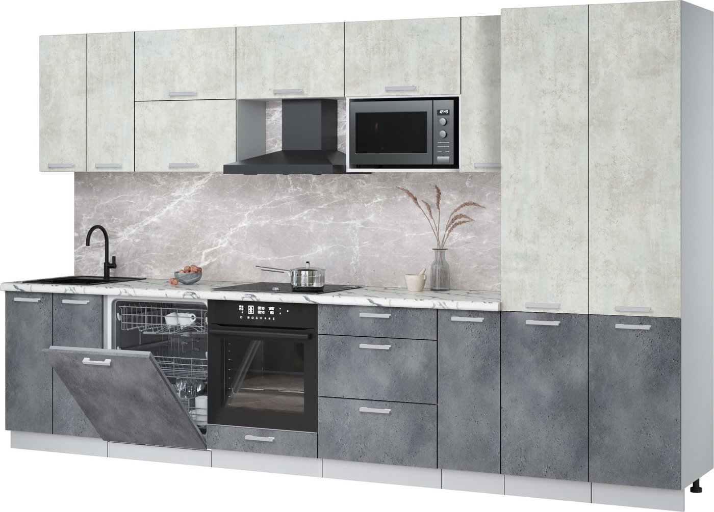 

Готовая кухня Интерлиния Мила Лайт 3.5-ПМ2 (бетон лайт/бетон портленд/белый гранит)