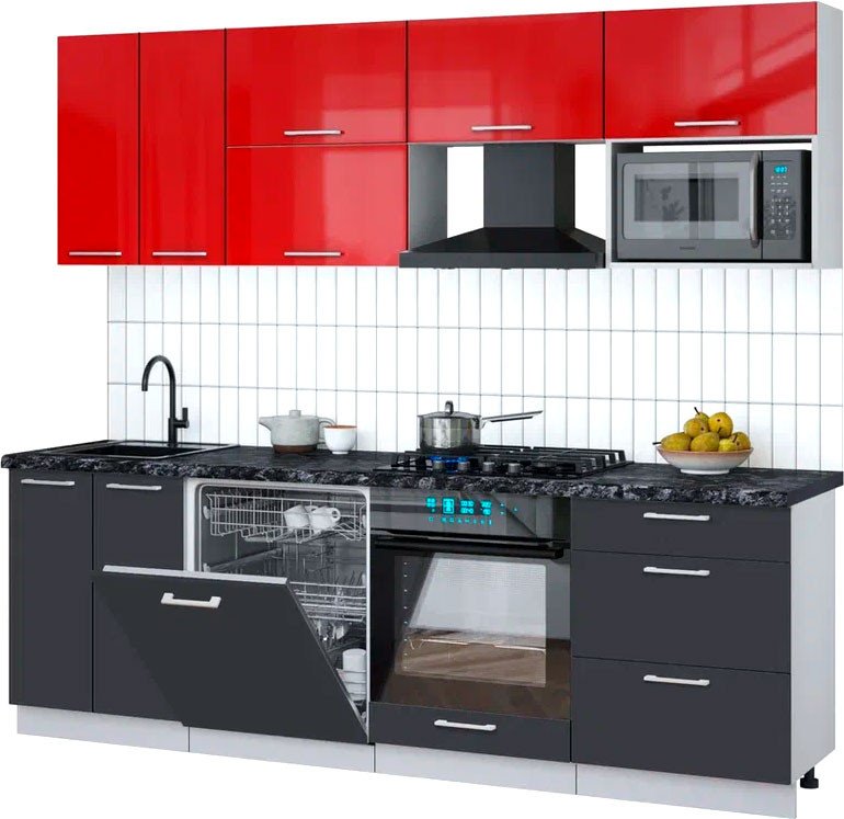 

Готовая кухня Интерлиния Мила Gloss 2.4-ПМ2 (пепел/красный глянец/кастилло темный)