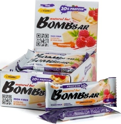 

Протеин сывороточный (концентрат) Bombbar Злаковый протеиновый батончик (60 г, малиновый чизкейк)