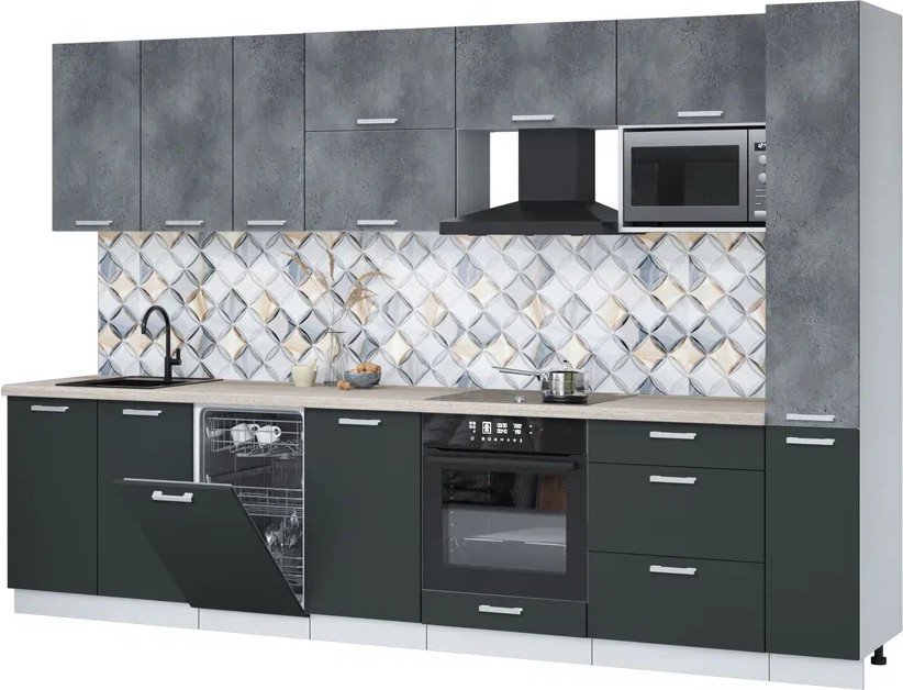 

Готовая кухня Интерлиния Мила Лайт 3.2-ПМ4 (бетон портленд/антрацит/травертин серый)