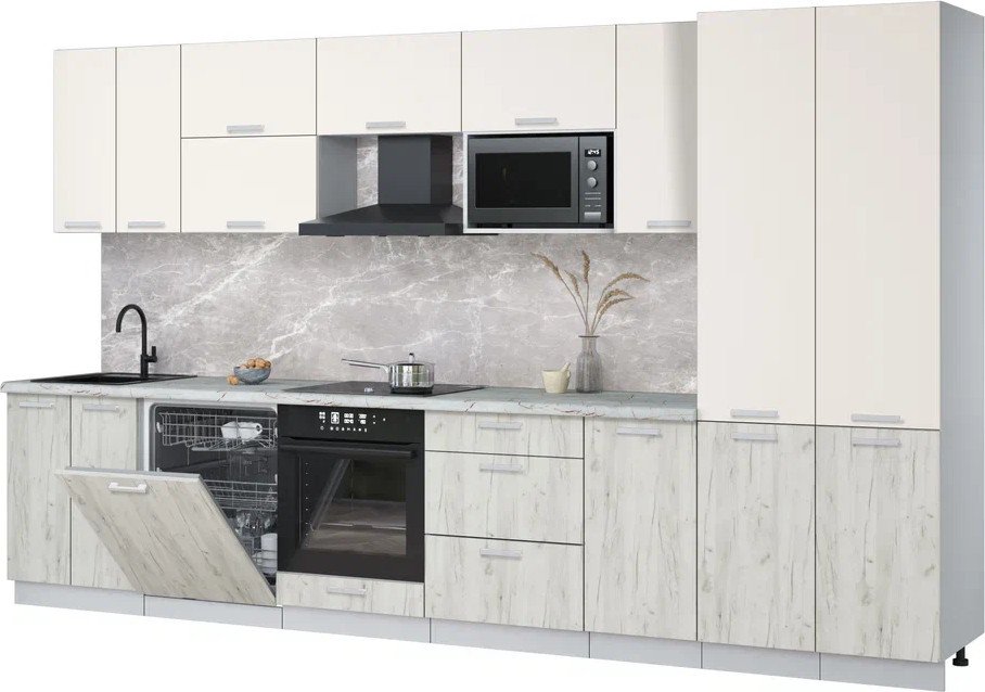 

Готовая кухня Интерлиния Мила Лайт 3.6-ПМ2 (персидский жемчуг/дуб белый/серый каспий)