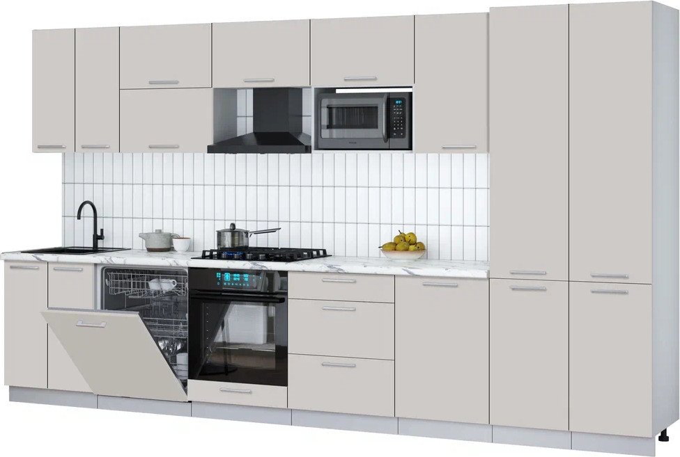 

Готовая кухня Интерлиния Мила Gloss 3.7-ПМ2 (кашемир/кашемир/белый гранит)