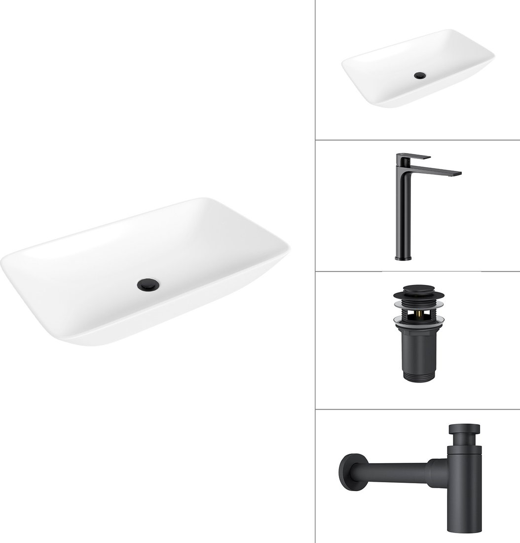 Умывальник Lauter 21886 + Reef 21CK8678BS + сифон 21635B + дон.клапан 21190B (черный матовый)